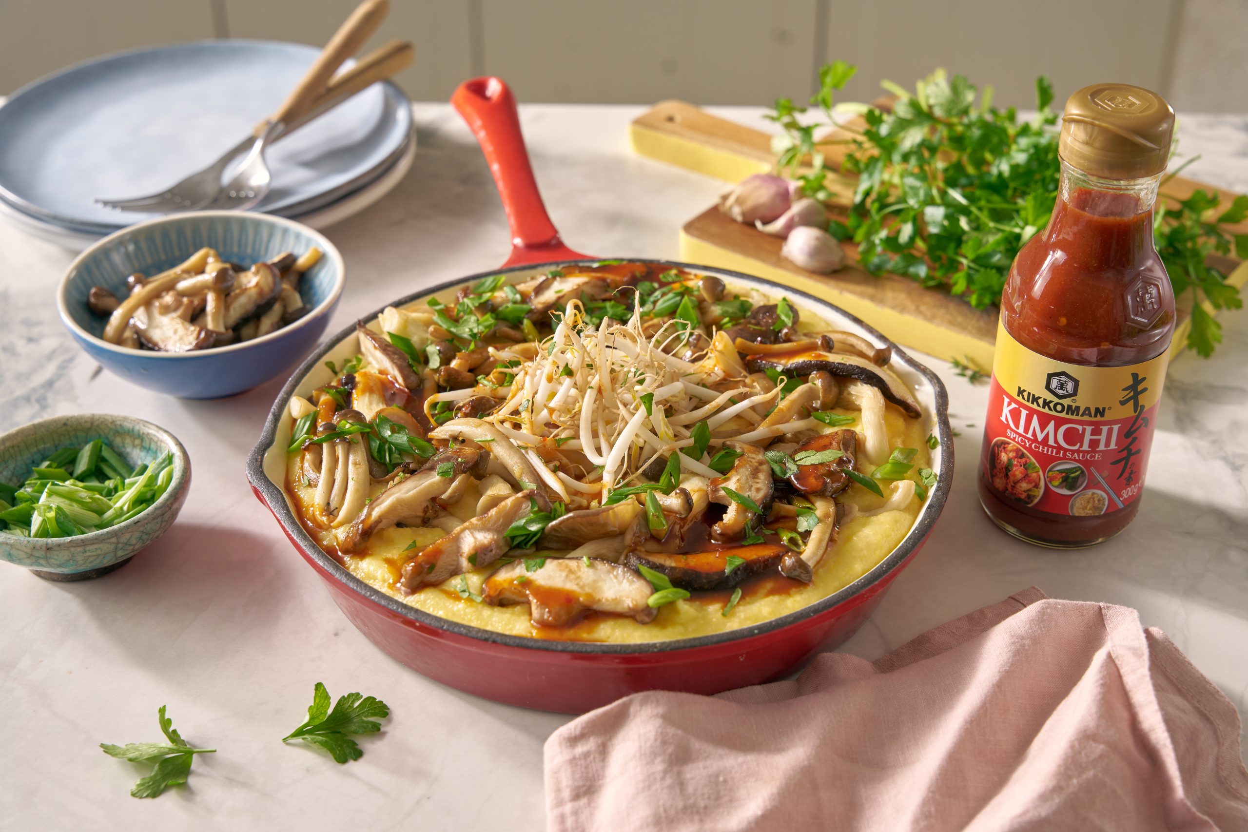 Recipes - Ελληνικά creamy polenta with mushrooms sideshot kimchi