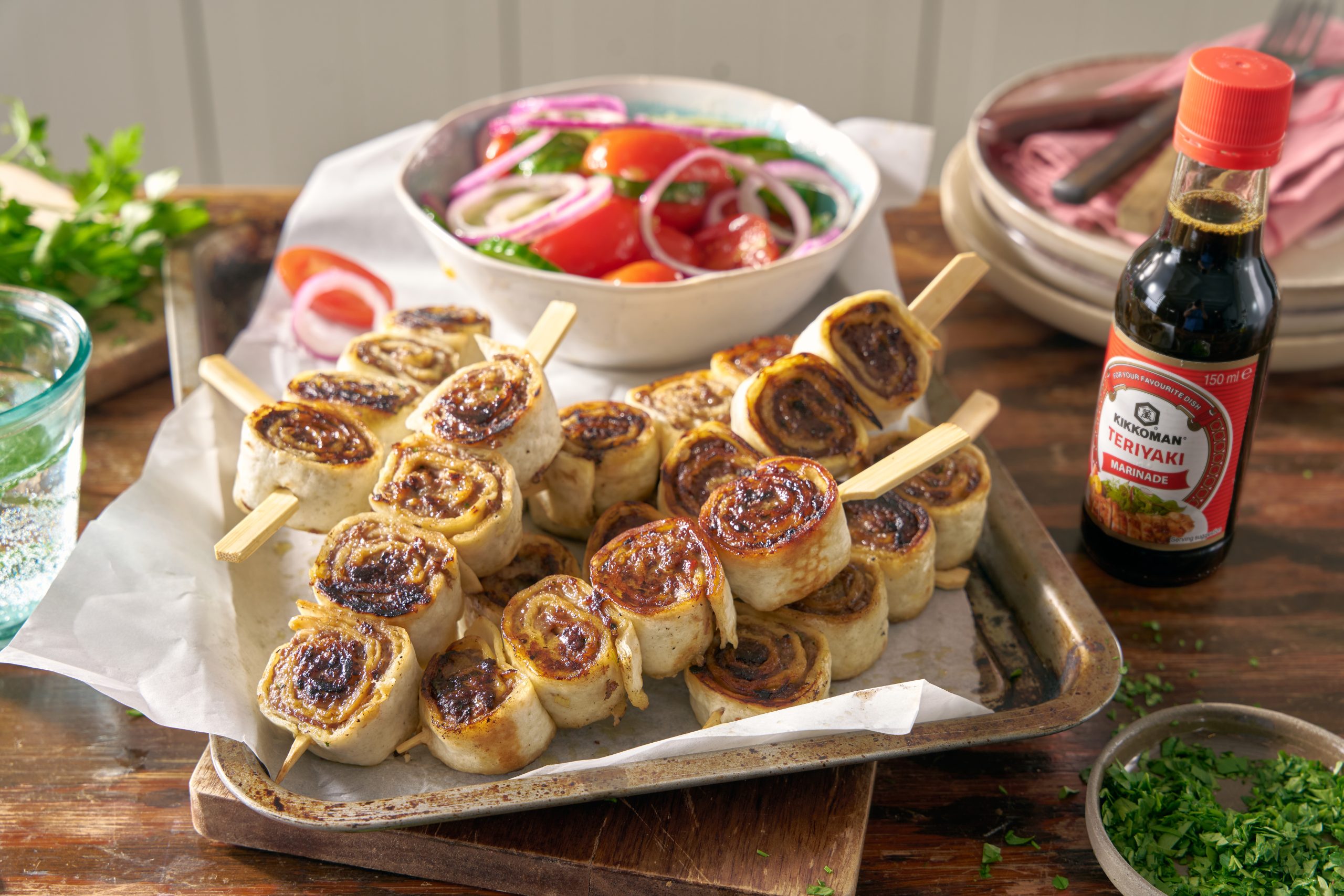 Recipes - Ελληνικά minced meat skewers with tortilla sideshot teriyaki