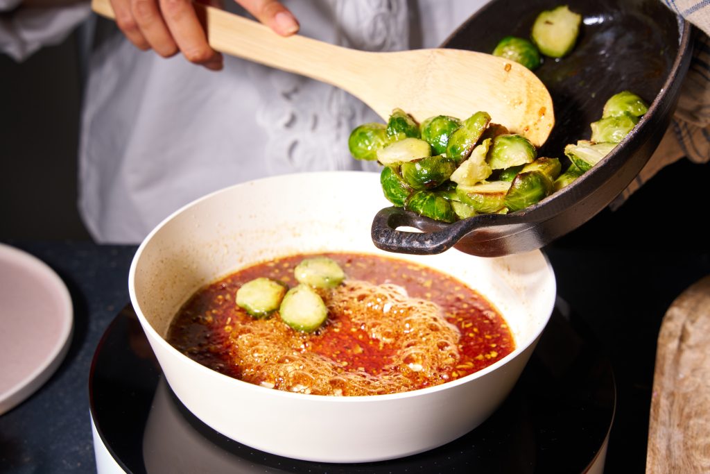 baked brussels sprouts in soy honey glaze step4